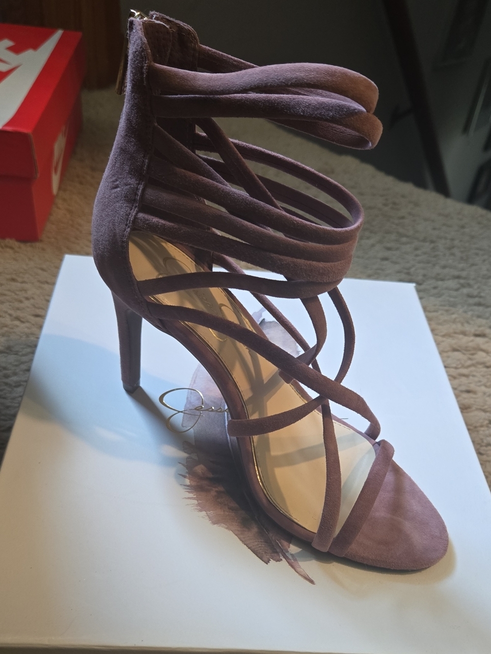 Jessica Simpson Mauve Strappy Suede Stiletto Sandal